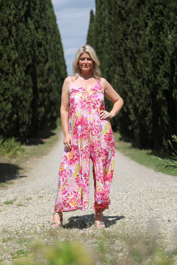 Farah Floral Burst Jumpsuit Fuchsia