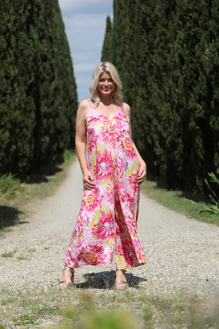 Farah Floral Burst Jumpsuit Fuchsia
