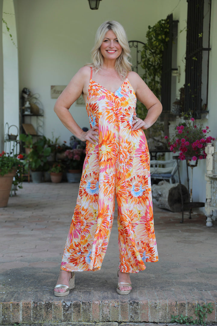 Farah Floral Burst Jumpsuit Orange