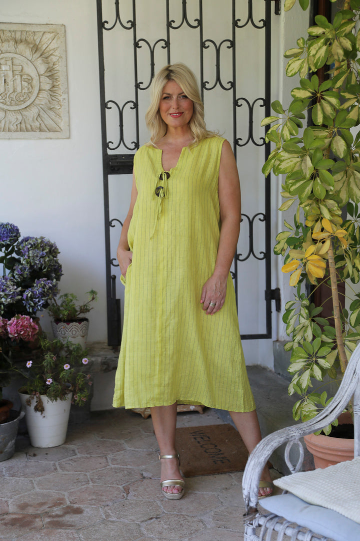 Libby Linen Stripe Dress Lime