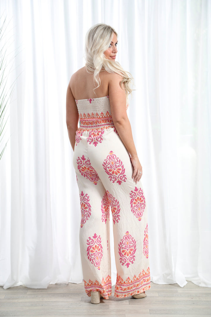 Alessandra Damask Jumpsuit Bubblegum Pink