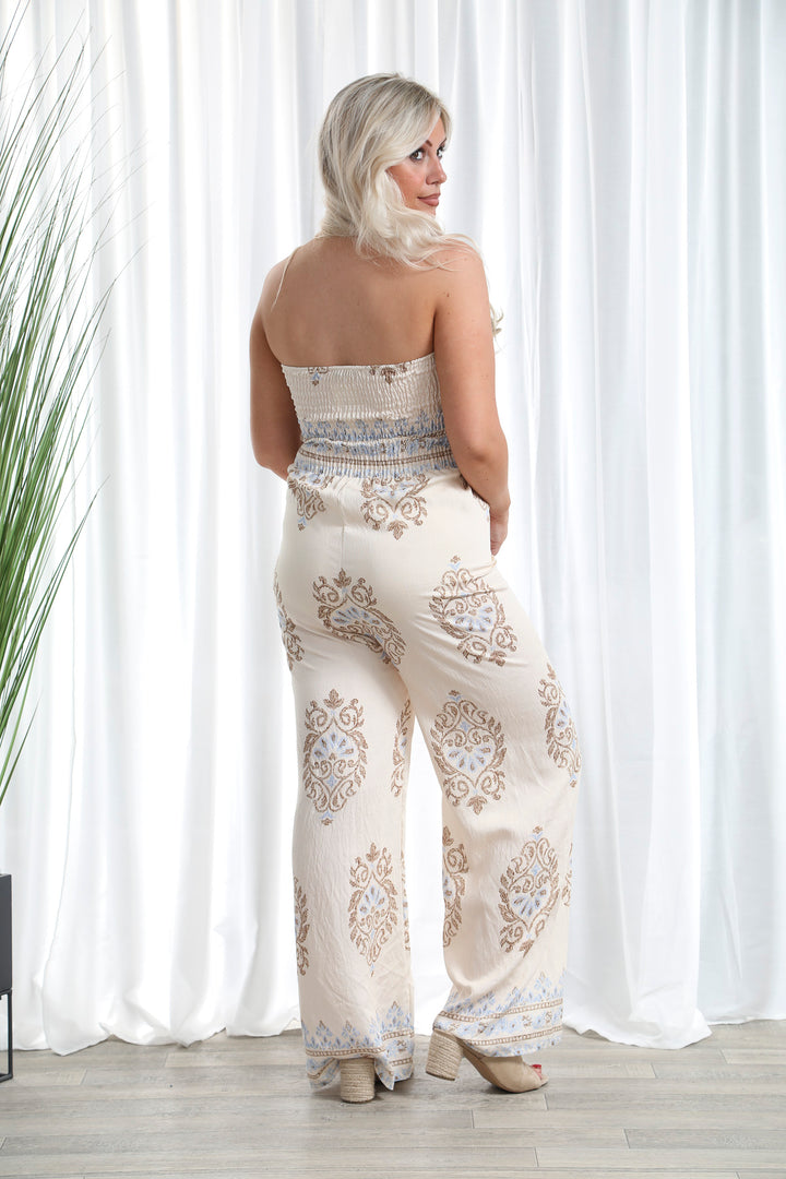 Alessandra Damask Jumpsuit Beige