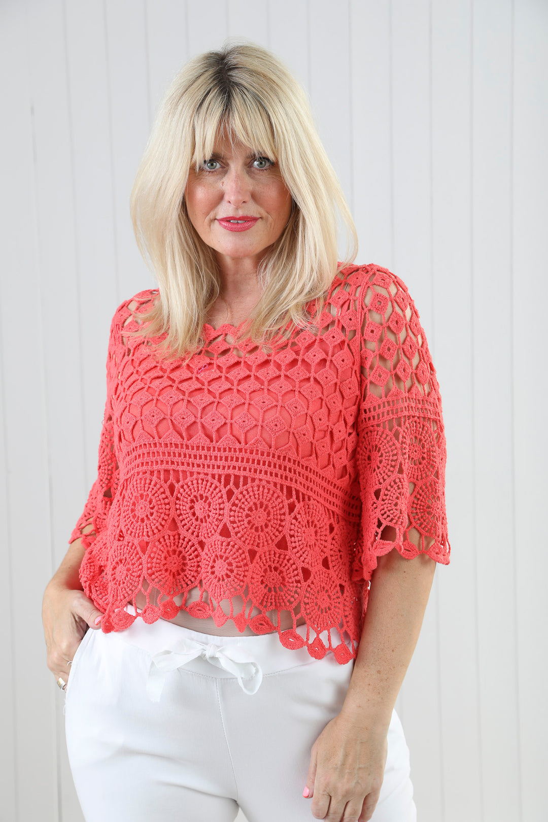 Cressida Crochet Top Coral