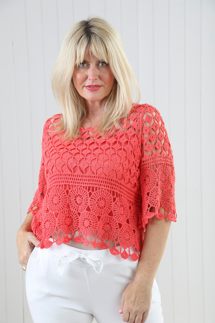 Cressida Crochet Top Coral