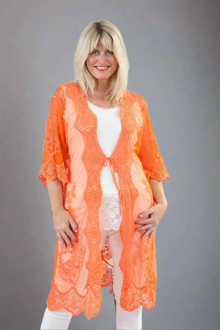 Peacock Sheer Cardigan Tangerine