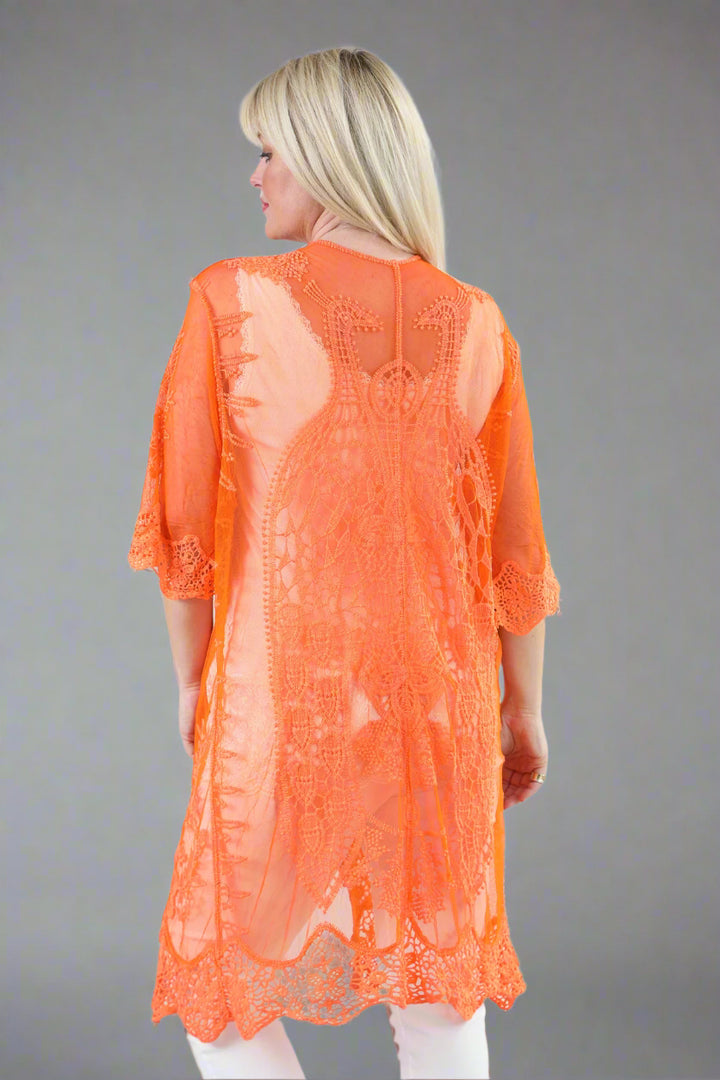 Peacock Sheer Cardigan Tangerine