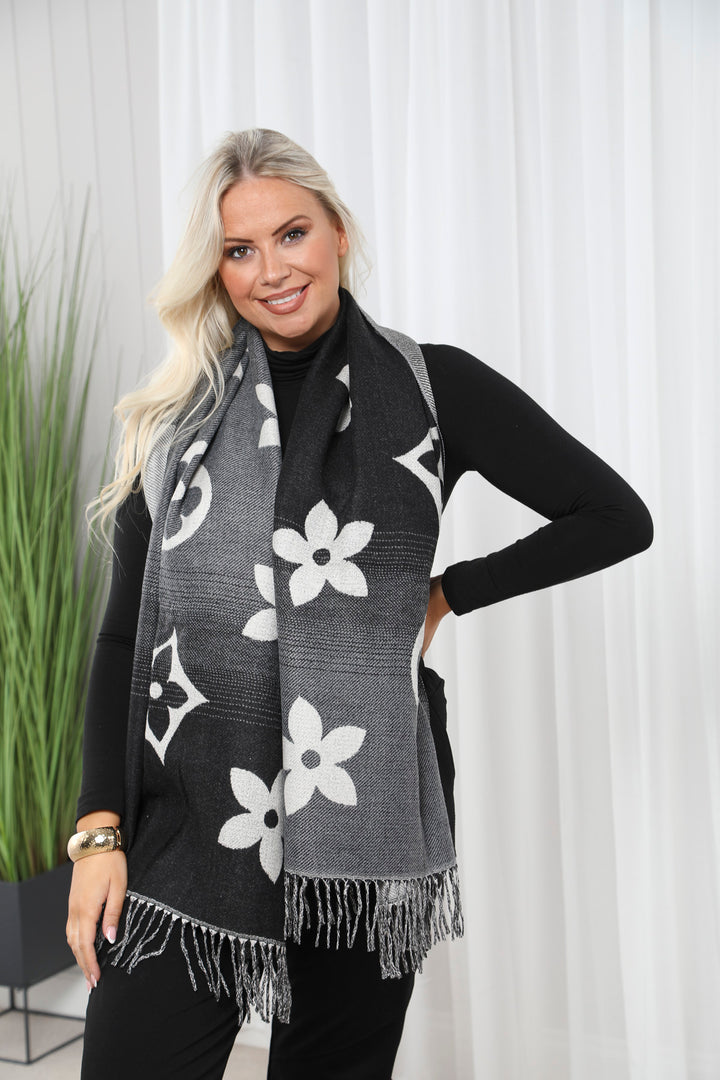 flower fringe scarf Black