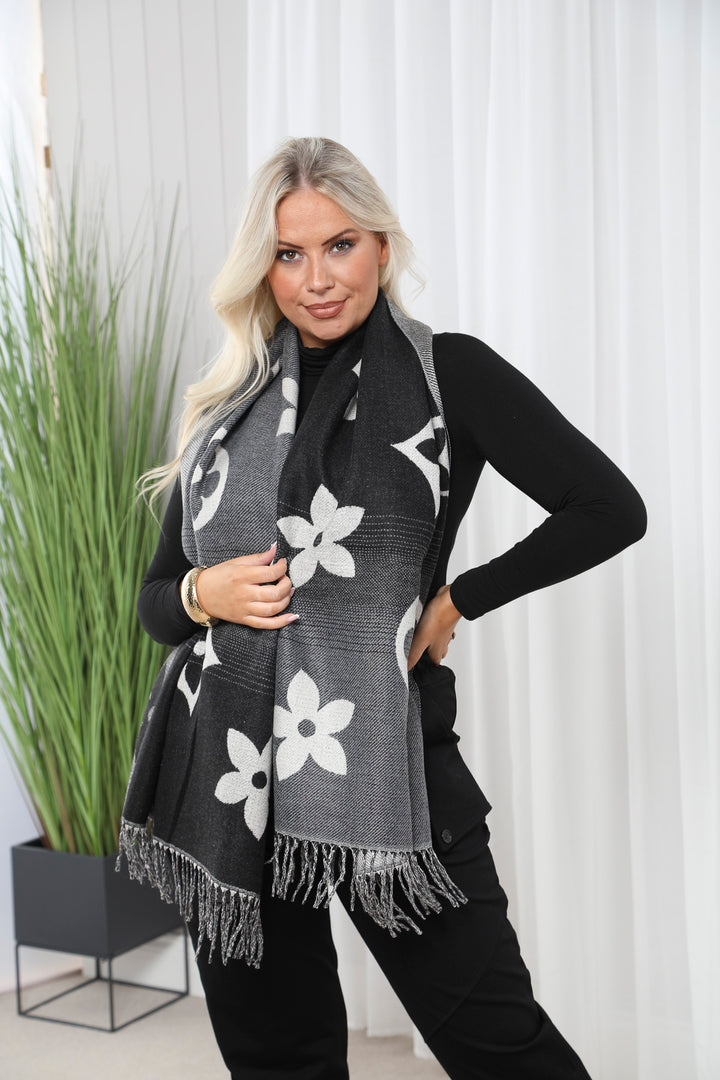 flower fringe scarf Black