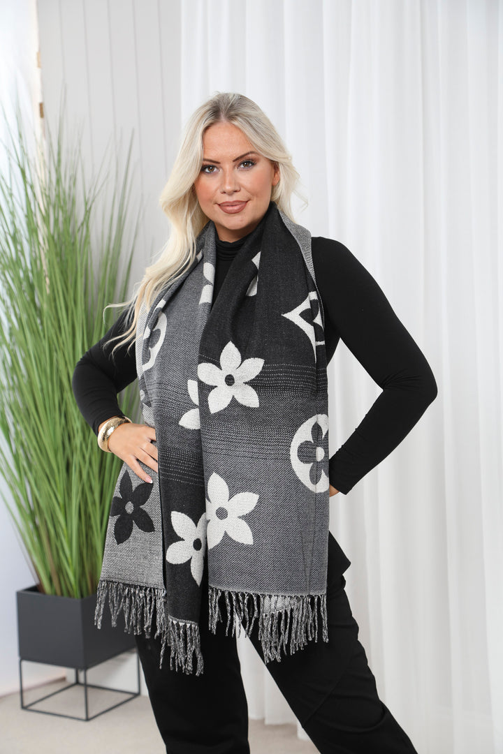 flower fringe scarf Black