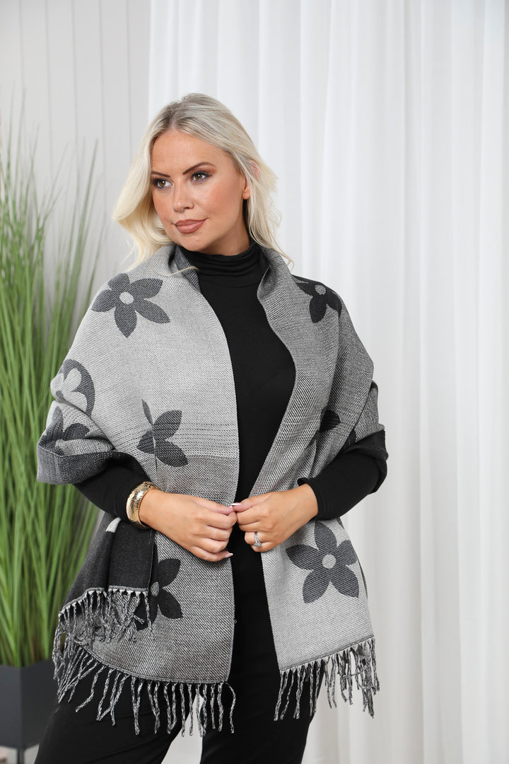 flower fringe scarf Black