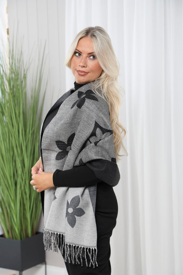 flower fringe scarf Black