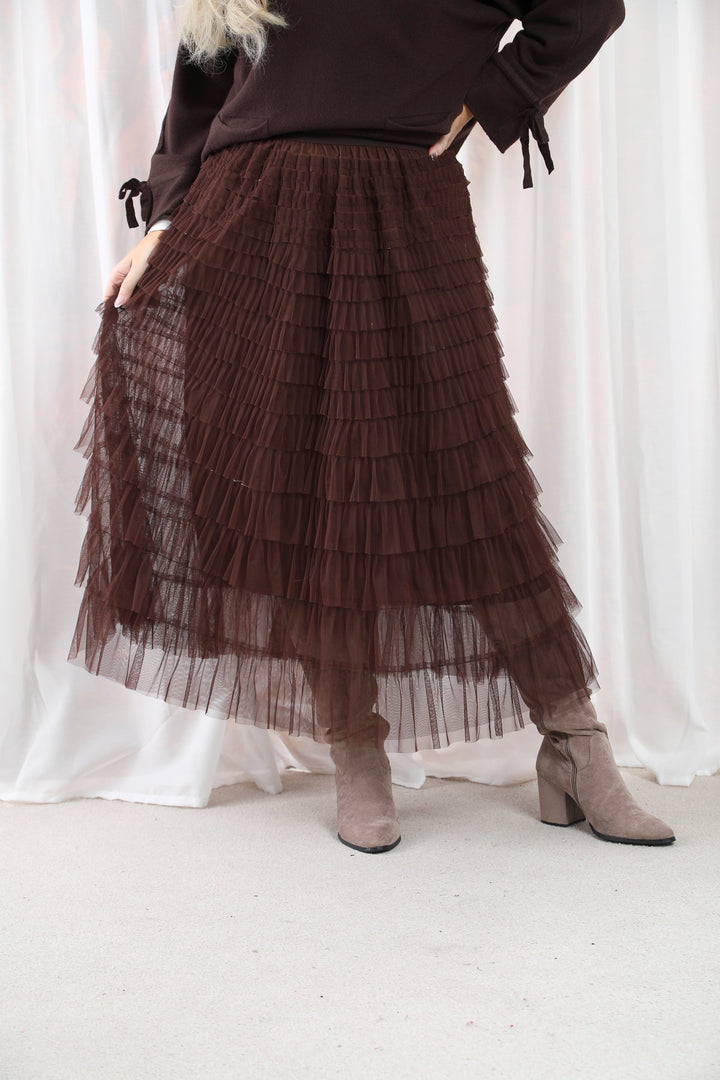 Seraphina Ruffle Skirt Chocolate