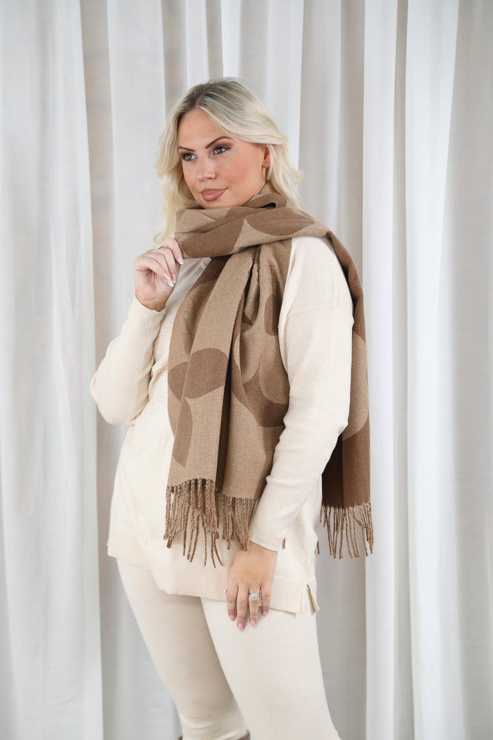 Large flower fringe scarf  Taupe
