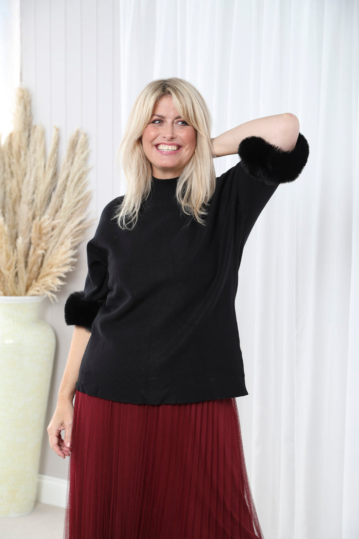 Sadie Faux Fur Jumper Black