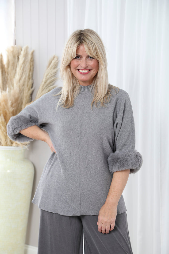 Sadie Faux Fur Jumper Grey