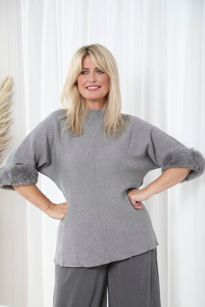 Sadie Faux Fur Jumper Grey