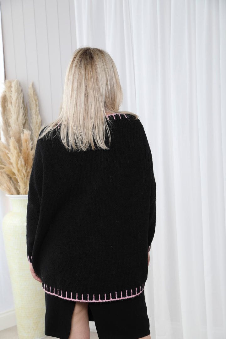 Oversized Stitch Jumper Black/Pink