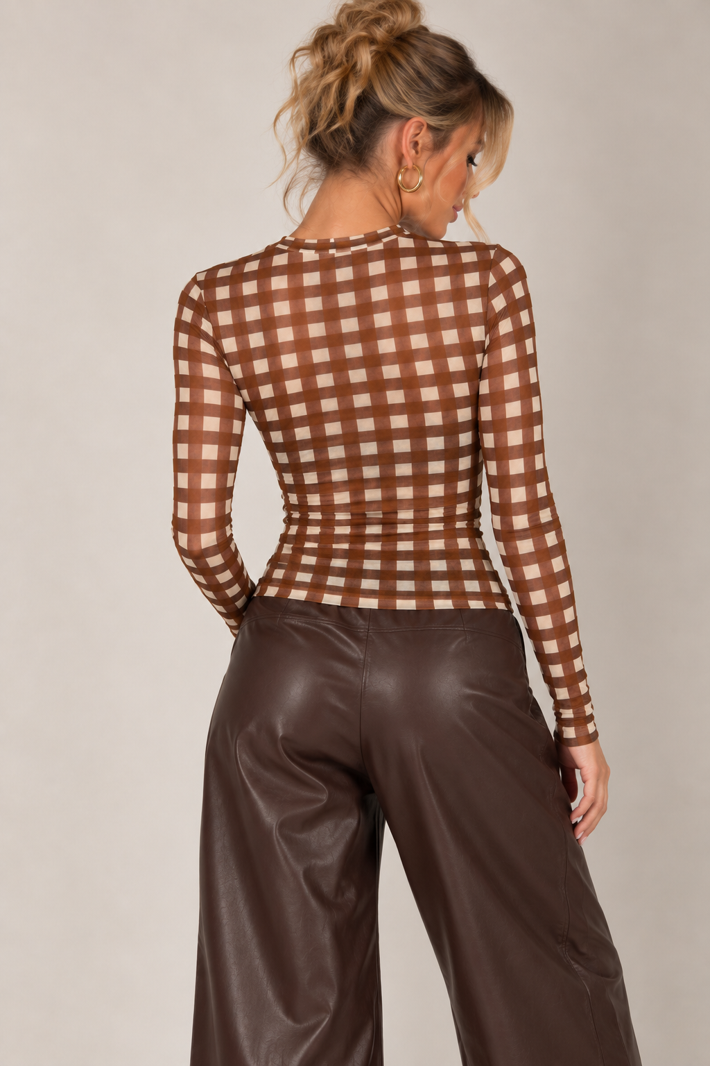 Checked Print Cashmere Top Rust
