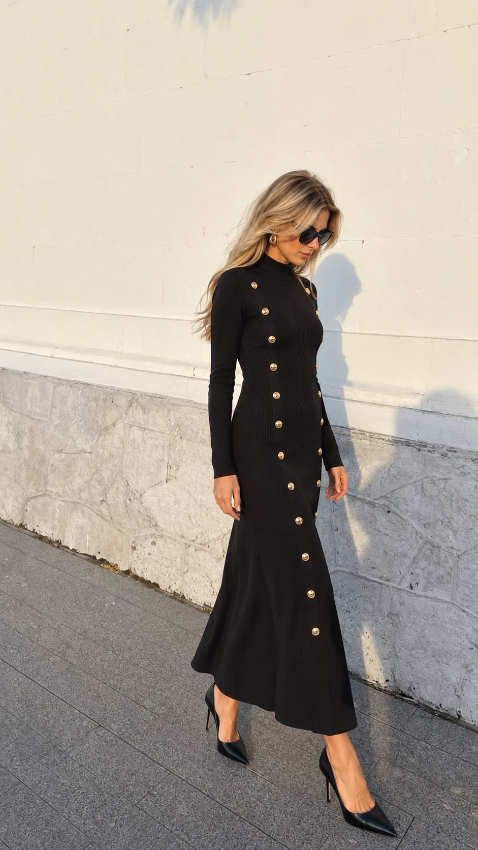 Melinda Military Knit Dress Black