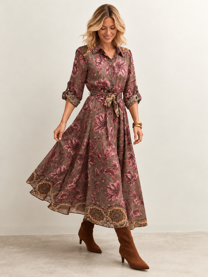 Raquel Floral Dress Mocha/Pink