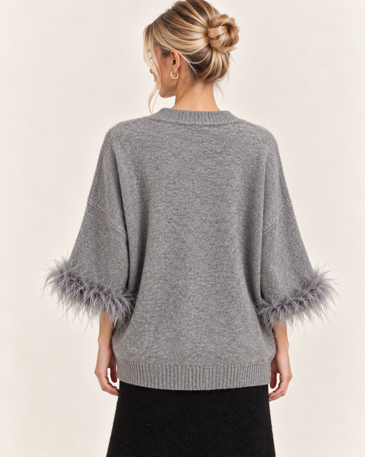 Amorette Faux Feather Jumper Grey