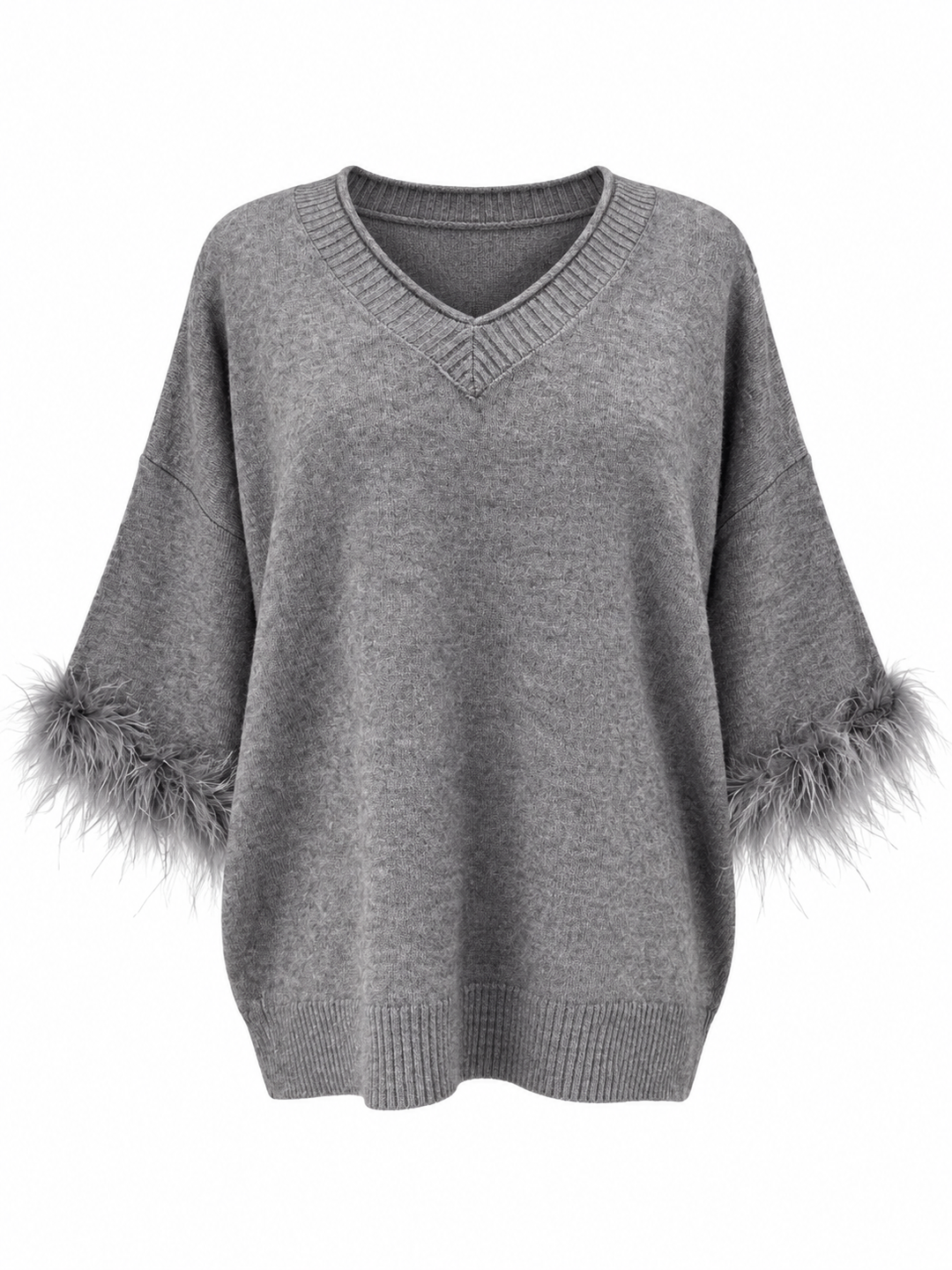 Amorette Faux Feather Jumper Grey