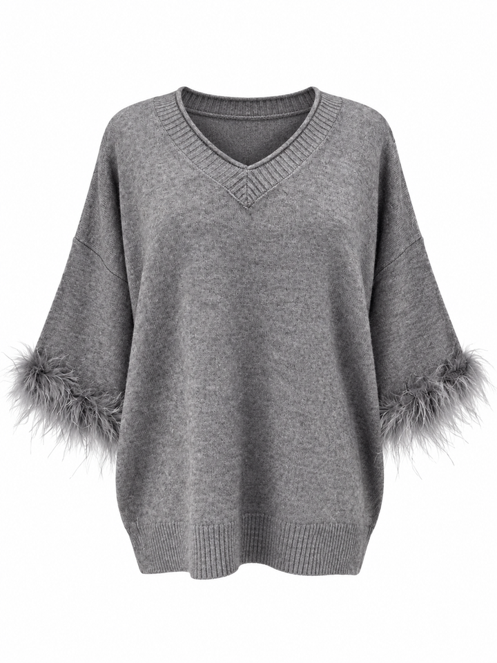 Amorette Faux Feather Jumper Grey