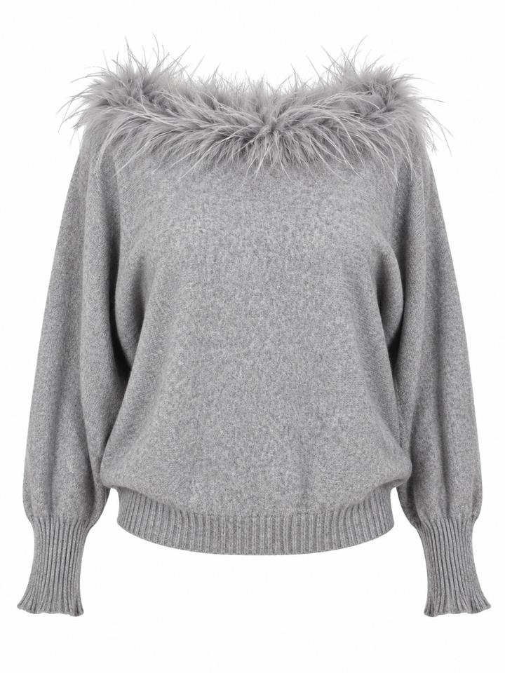 Faux Feather Luxe Jumper Grey
