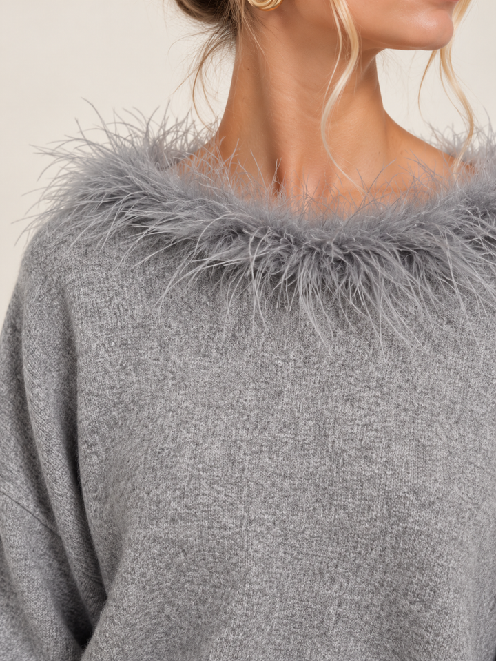 Faux Feather Luxe Jumper Grey