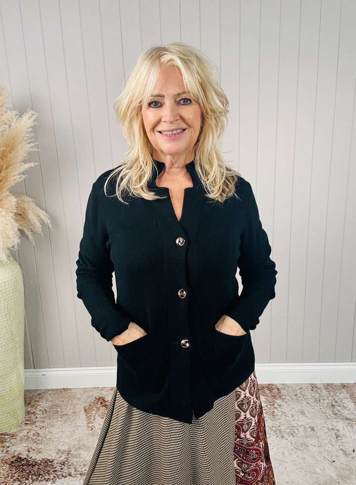 Gisella Gold Button Cardigan Black