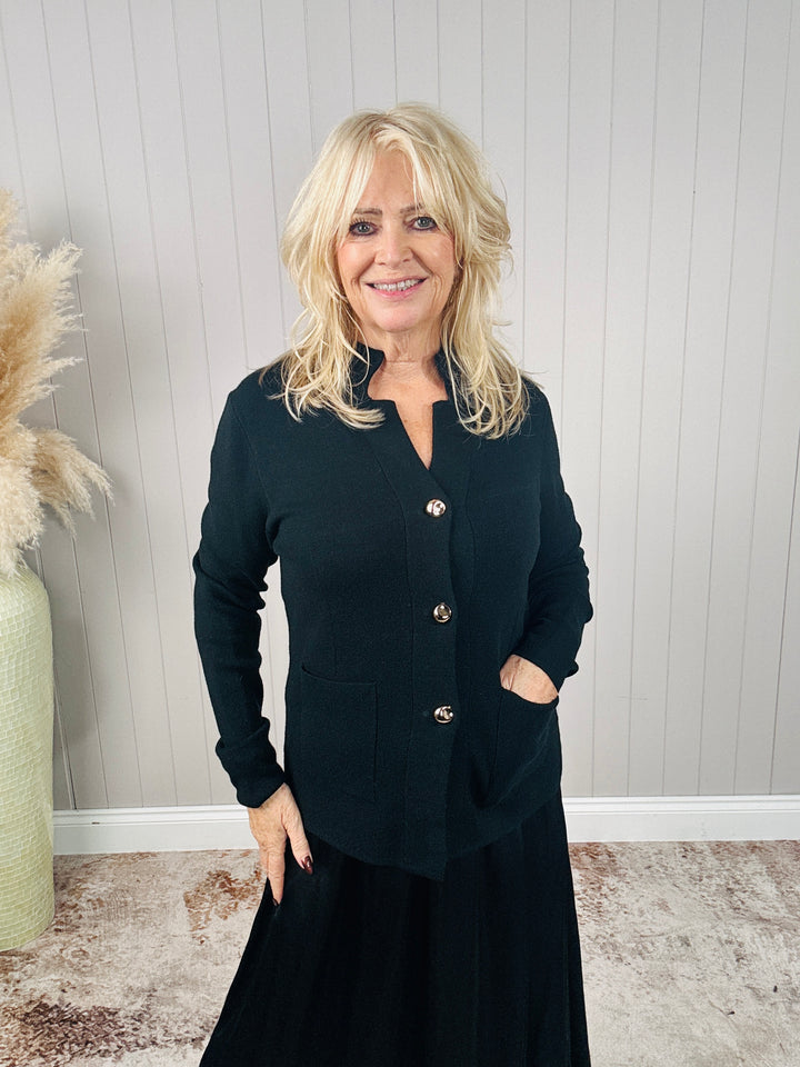 Gisella Gold Button Cardigan Black