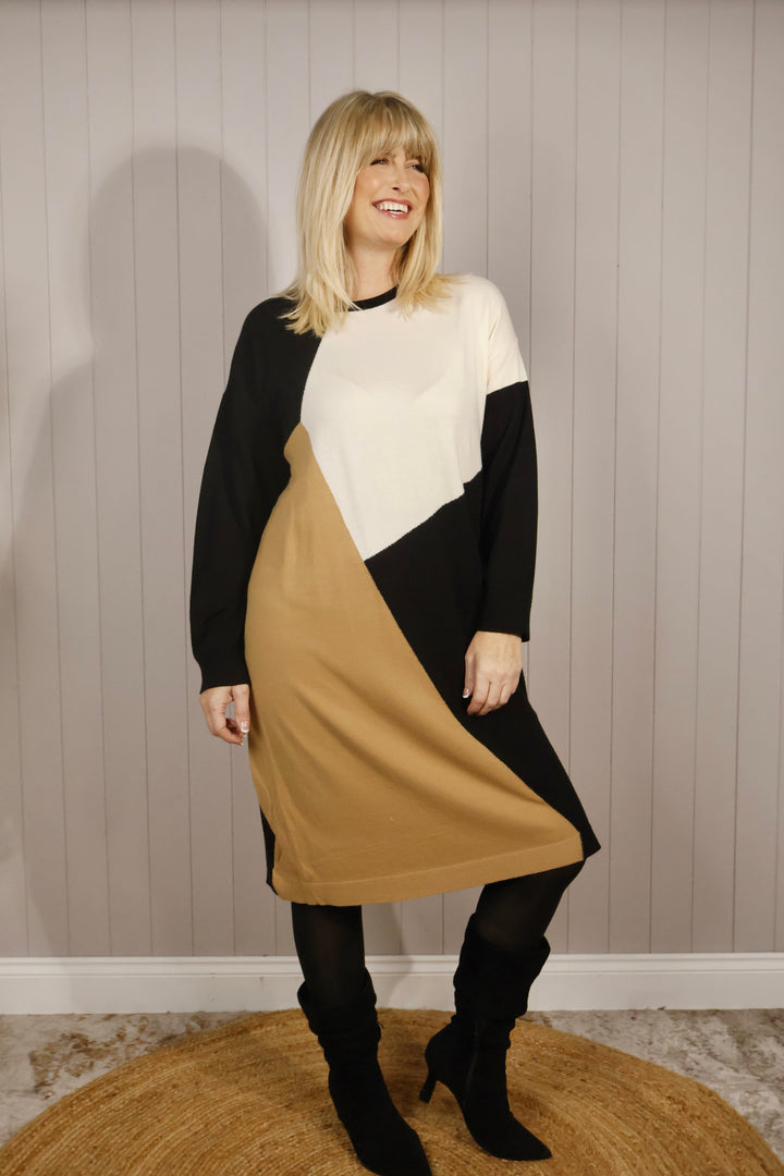 Block Print Tunic Dress Black