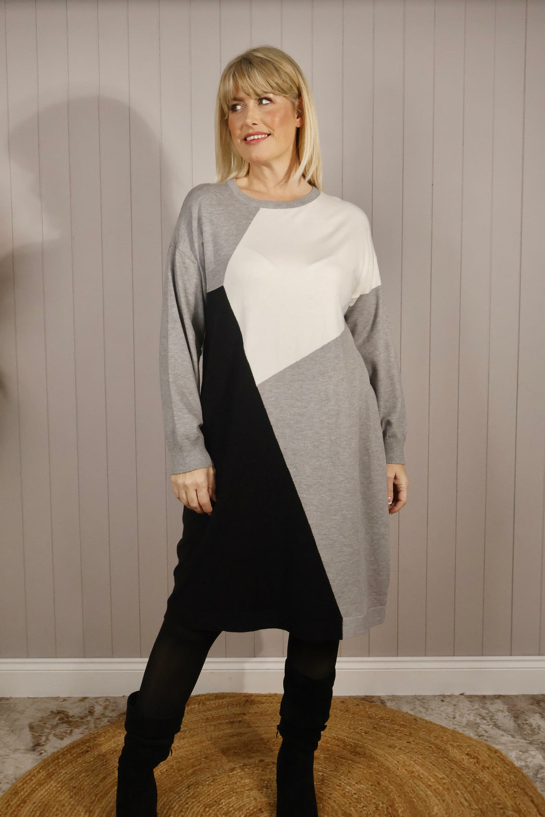 Block Print Tunic Dress Grey