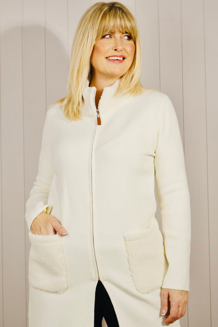 Teddy Trim Cardigan Cream