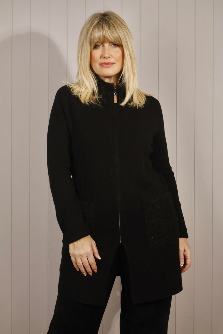 Teddy Trim Cardigan Black