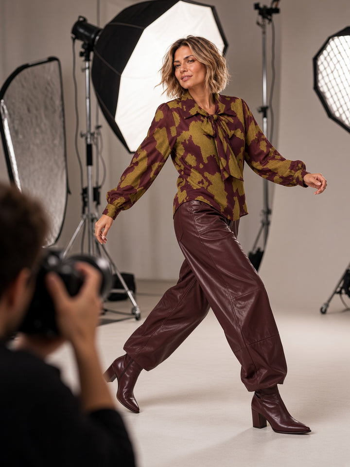 Tahlia Faux Leather Trouser Bordeaux