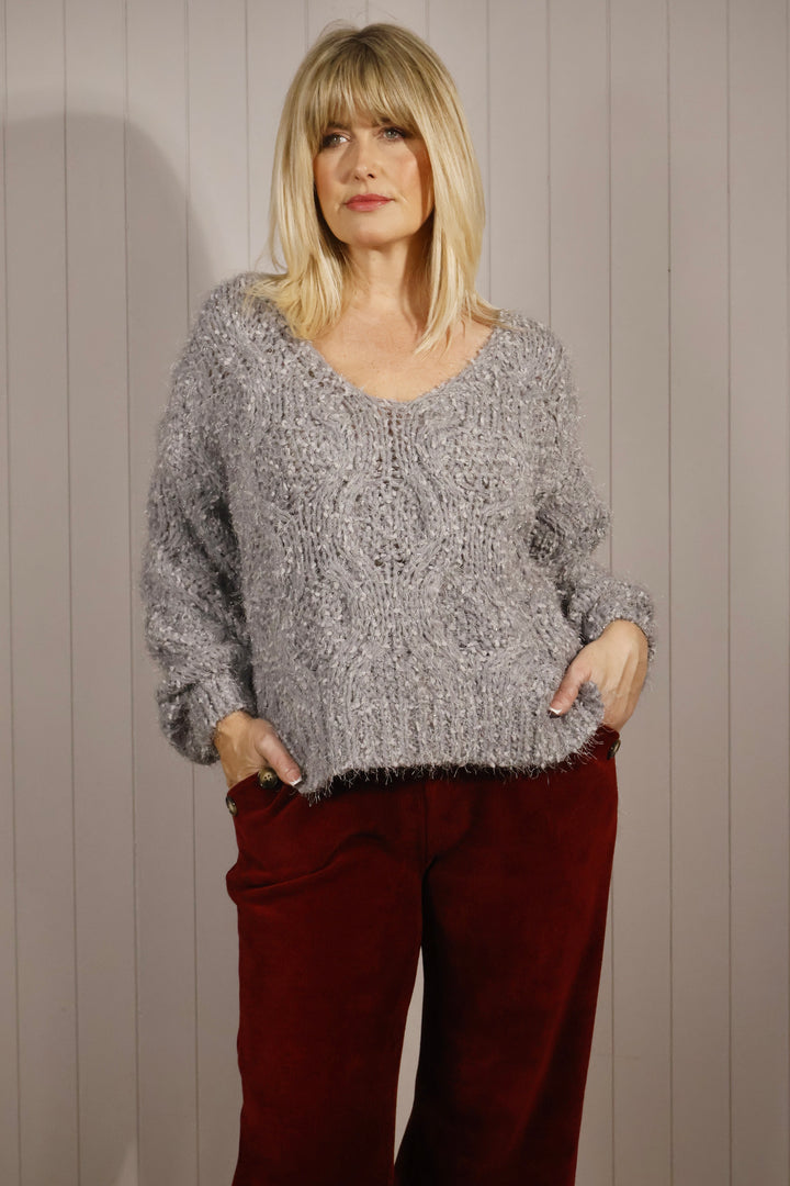 Chunky Knit Sparkle Jumper Grey