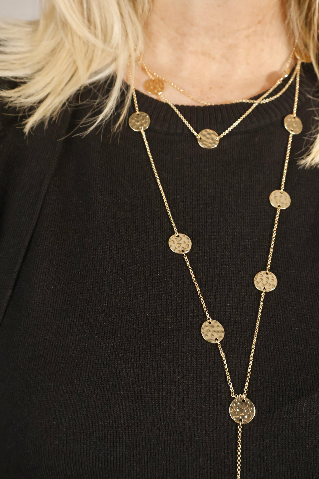 Gold Disc Necklace Long