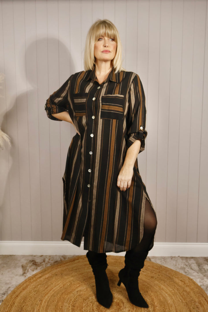 Sydney Stripe Shirt Dress Black