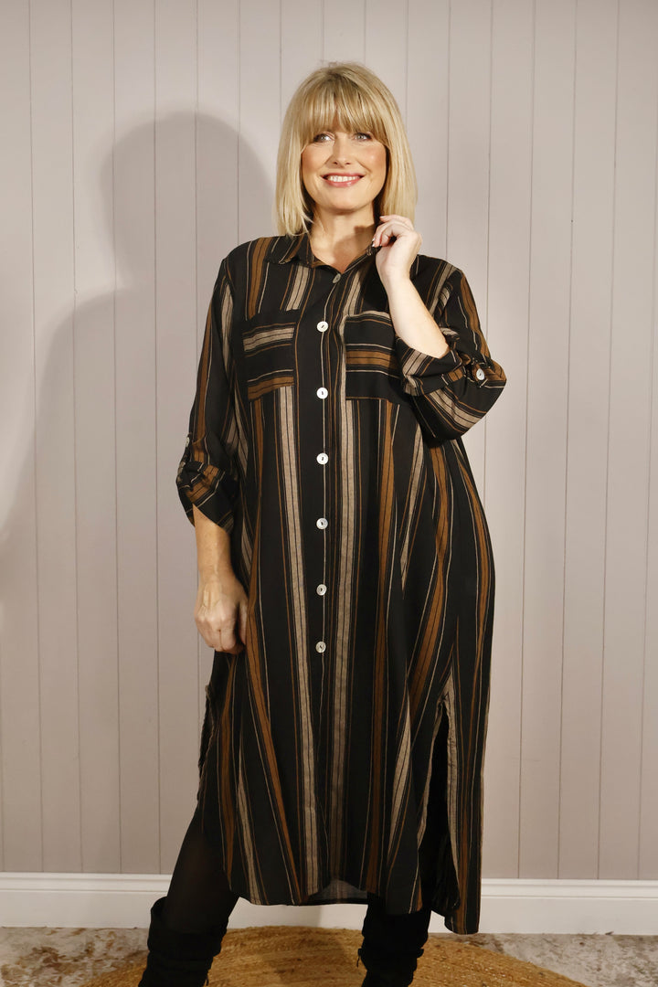 Sydney Stripe Shirt Dress Black
