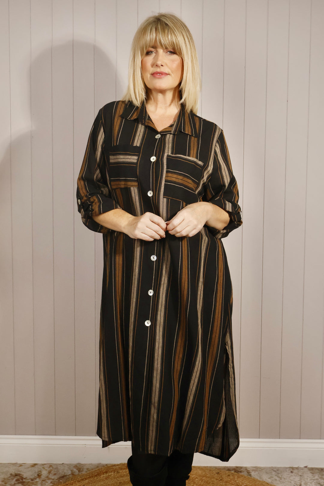 Sydney Stripe Shirt Dress Black