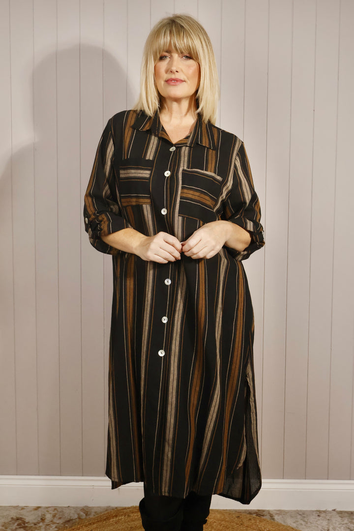 Sydney Stripe Shirt Dress Black