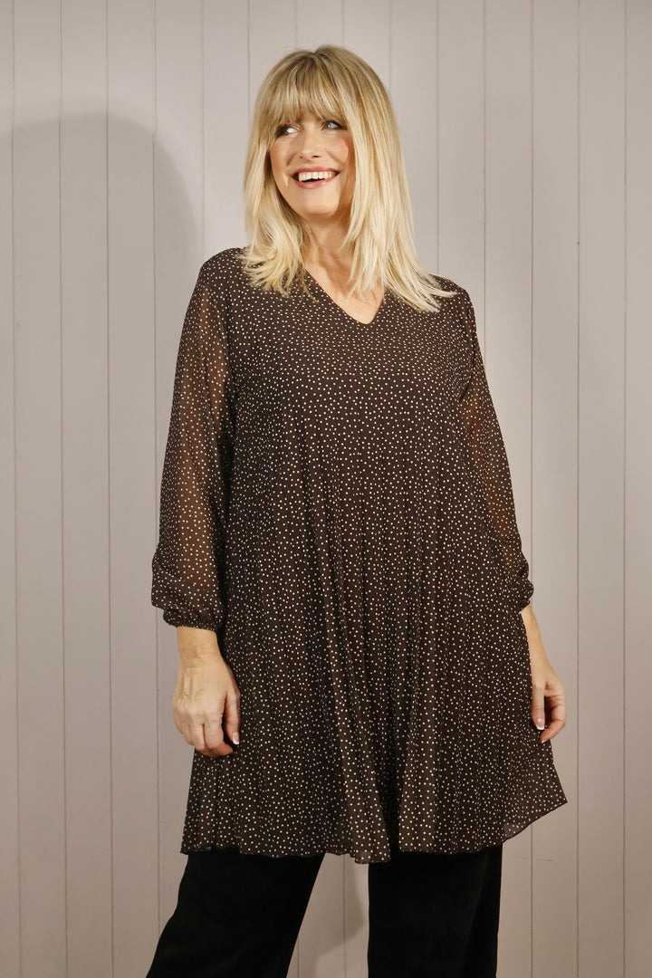 Polka Dot Pleated Tunic Chocolate
