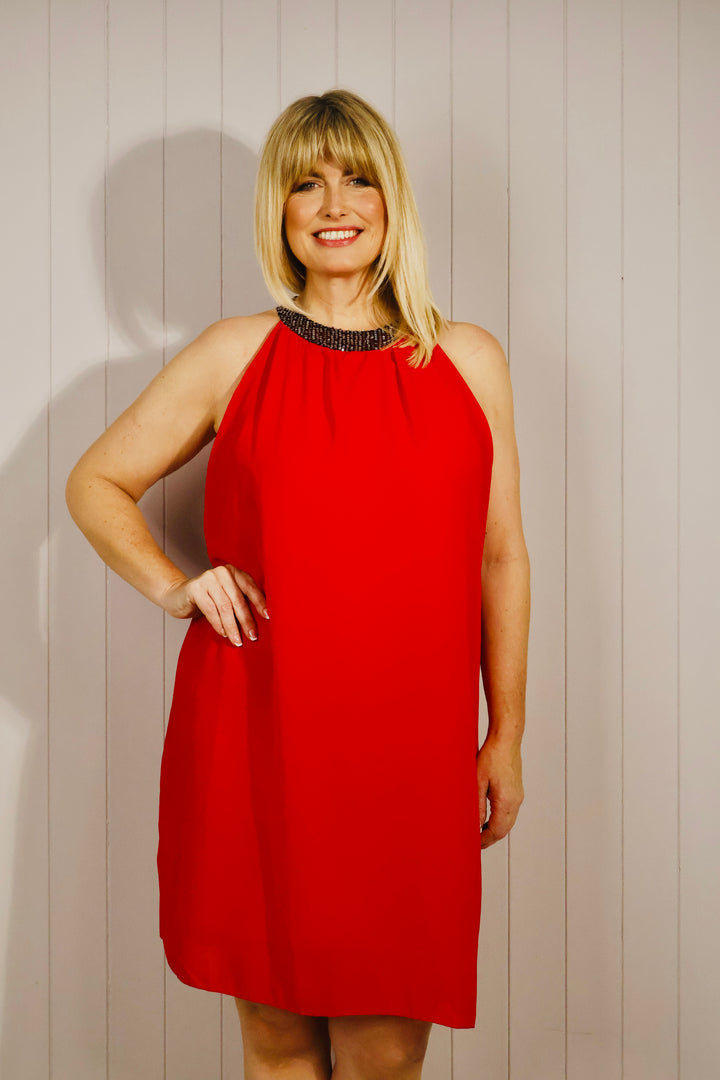 Sade Sequin Tunic Dress Red