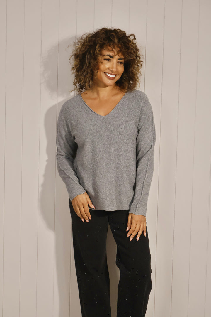 Anabelle V Neck Jumper Grey