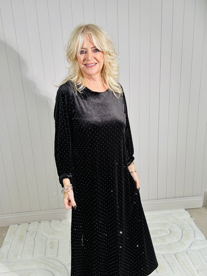 Elisabetta Sparkle Velvet Dress Black