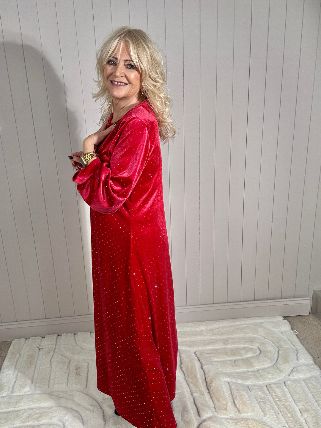 Elisabetta Sparkle Velvet Dress Red