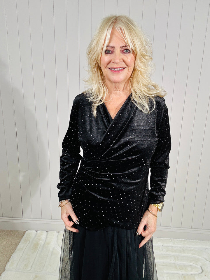 Luisa Sparkle Wrap Top Black