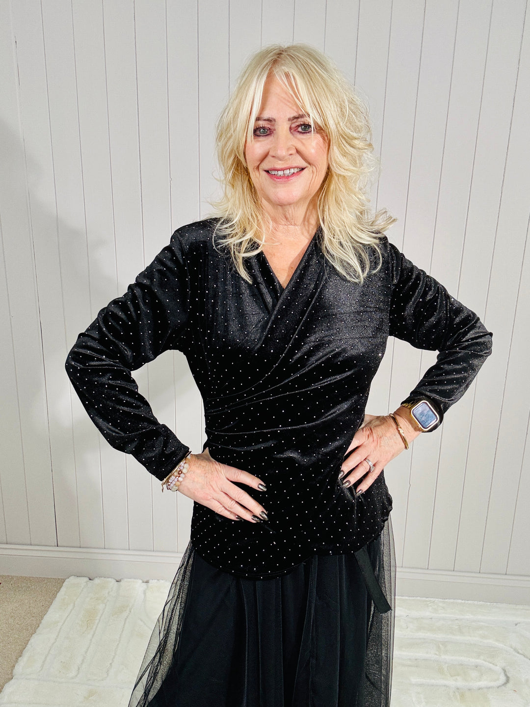 Luisa Sparkle Wrap Top Black