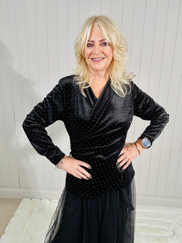 Luisa Sparkle Wrap Top Black